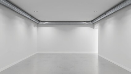 Fototapeta premium Clean white room with recessed lighting and perspective view of empty interior space