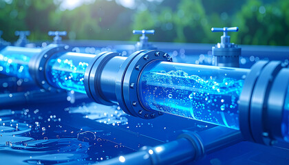 Water Flowing in pipes: A visual representation of water coursing through clear pipes, illustrating efficient resource management and the importance of sustainable practices.