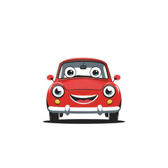 Joyful red vintage car illustration with big eyes and smiling face vector art
