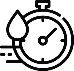 Stopwatch timer icon, water drop symbol, fast time illustration, speed measurement design, fitness clock vector, hydration reminder, quick performance graphic