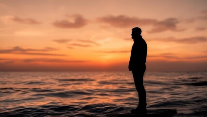 Silhouette of a person at sunset over the sea