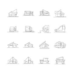 Minimalist Continuous Line Art Icons Set of Modern Abstract Architectural Designs
