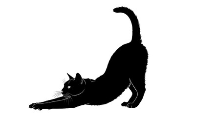 Black Cat Silhouette Stretching Pose &ndash; Elegant Feline Illustration