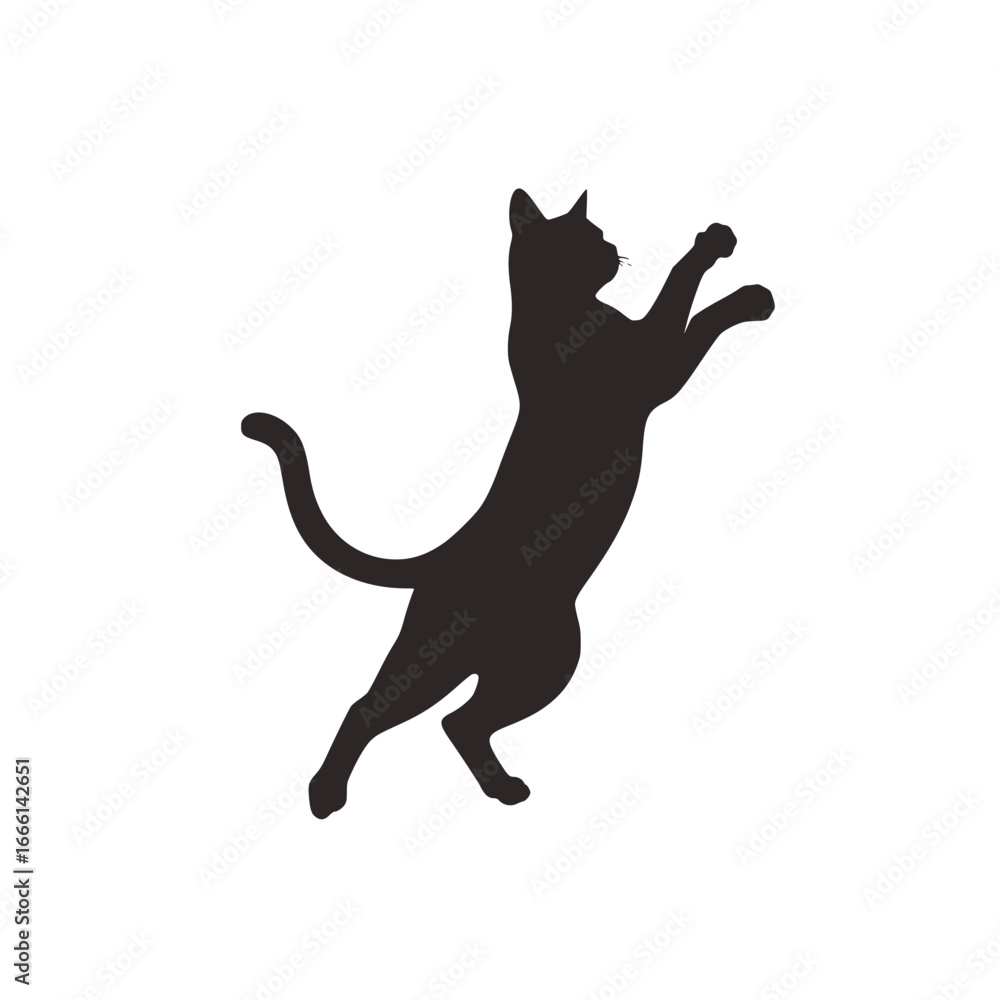 Poster silhouette vector illustration of a playful cat leaping upwards in dynamic motion