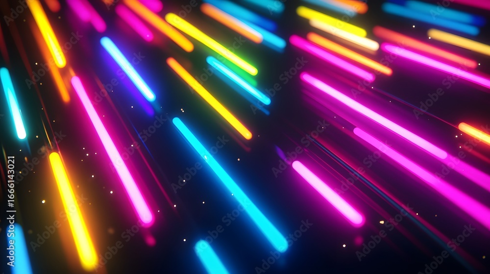Aufkleber a vibrant display of colorful neon lines, radiating from a dark background, creates an energetic and
