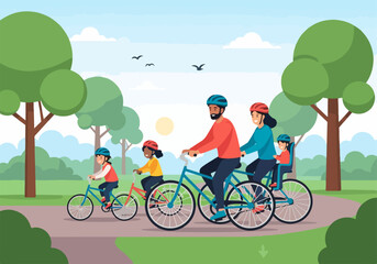 Happy Family Cycling in the Park