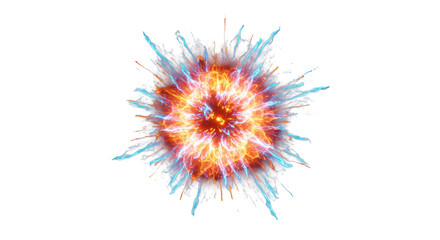 Abstract energetic burst of glowing orange and electric blue light with dynamic particles and radiating trails against a deep black background for text overlays. Concept of disruptive innovation