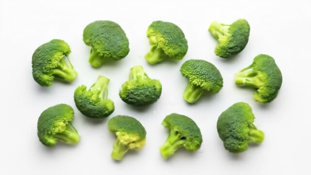 Fresh broccoli rotation on white background capturing healthy vegetable movement