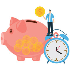 Man saving money in a piggy bank