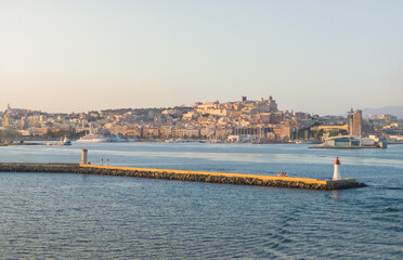 Sardegna, Italy - The worderful south coast of Sardinia region, in the area of Sulcis, province of Cagliari. Here in particular the port of Cagliari at sunset