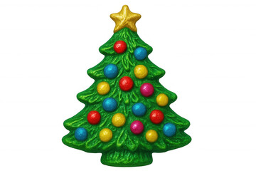 Festive christmas tree with colorful ornaments and a gold star, isolated on a transparent background, perfect for holiday projects
