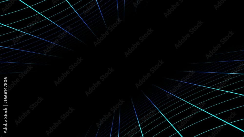Poster futuristic blue grid tunnel moving circularly, digital technology background for motion graphics & v