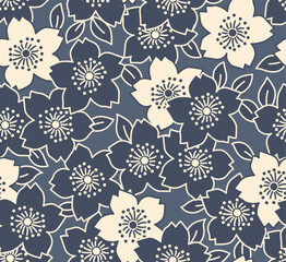 Japanese Pretty Cherry Blossom Fall Vector Seamless Pattern