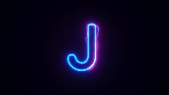 Neon Letter J glowing on dark background alphabet character