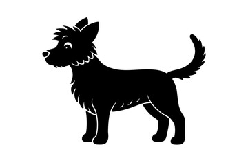 Vector art of a cute dog a small terrier in black and white silhouette vector illustration, standing and looking to the left