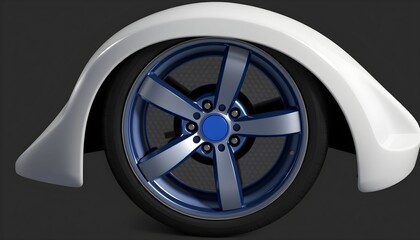 Obraz premium A close-up view of a white car fender and a stylish blue and silver alloy wheel.