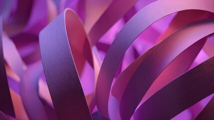 Abstract swirl of deep purple paper ribbons