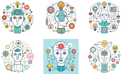 vector set of ai human head icons