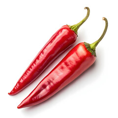 two vibrant red chili peppers isolated on white