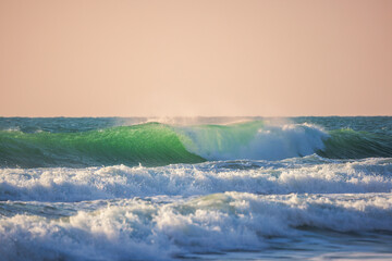 Beautiful green sunrise wave, sunrise shot