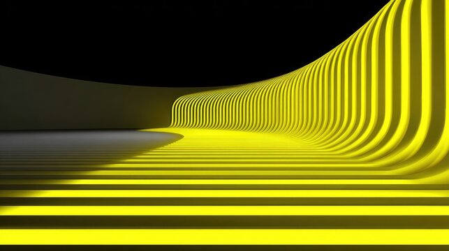 Abstract 3D rendering of a glowing yellow tunnel