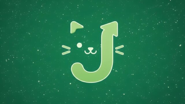 Cute Letter J Cat Logo Animation Green Background