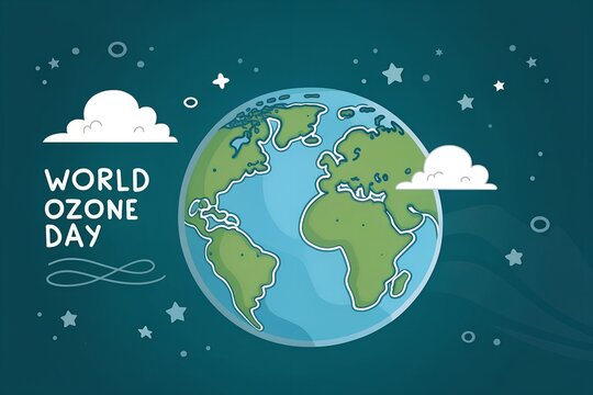 Celebrate world ozone day with a vibrant earth illustration and a starry sky