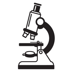 black and white vector silhouette of a microscope on a white background