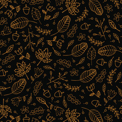 Naklejka premium Seamless pattern with autumn Leaves, acorns and oak leaves for wallpaper, gift paper, pattern fills, textile, fall greeting cards. 