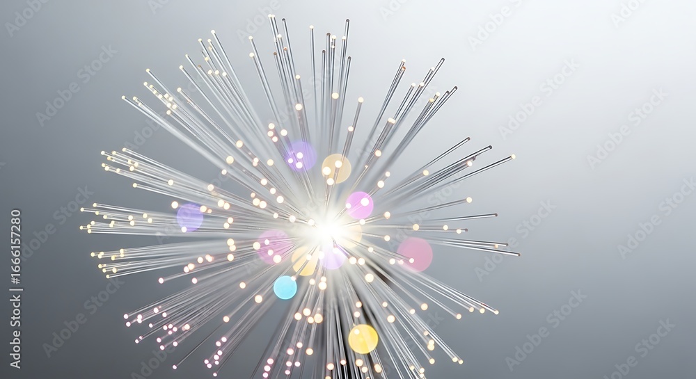 Poster abstract explosion of fiber optics with colorful bokeh lights, representing data transmission and di