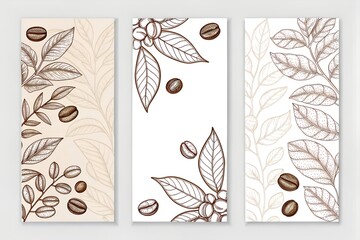 Elegant coffee bean and plant botanical illustration for cafe menu or packaging design
