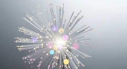 Abstract explosion of fiber optics with colorful bokeh lights, representing data transmission and digital connection