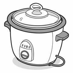 Simple line art illustration of a modern electric slow cooker with a glass lid and control panel
