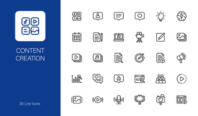 Social Media Content Creation Line Icon Set