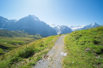 Landscape in Switzerland, on a hiking trail between Grosse Scheidegg and Grindelwald First. 