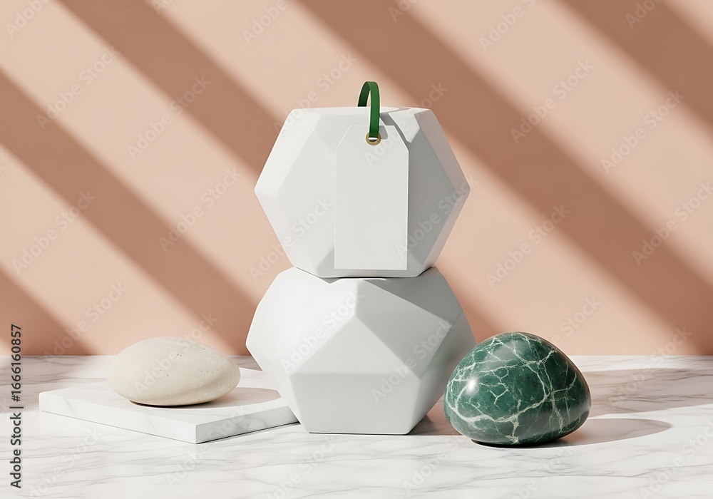Poster modern geometric shapes with decorative elements and shadows on a textured surface