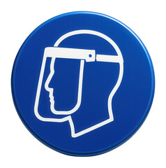 Blue circular face protection required sign with white face shield icon