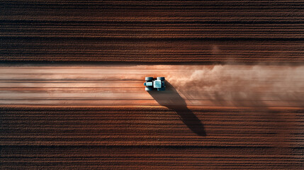 Aerial View of Tractor Plowing Agricultural Field