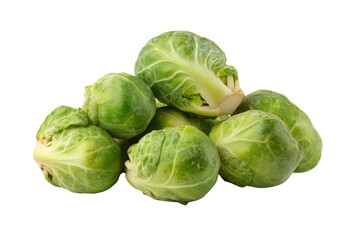 Fresh, vibrant Brussels sprouts arranged together, isolated on a white background.