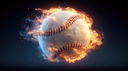 Fiery baseball engulfed in flames against a dark background (1)