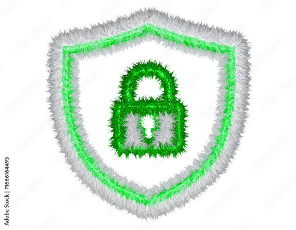 Poster glowing green lock shield security symbol isolated on transparent background