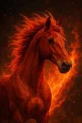 Red fire horse, postcard of symbol of 2026 new year on a dark background. © Irina Kulikova