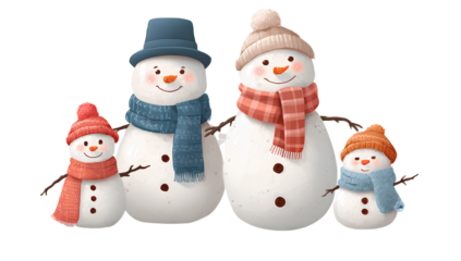  snowmen family on transparent background, png file for post design