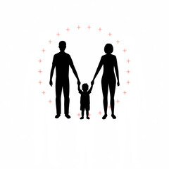 Family emotional moment mother comforting child father distant silhouette on white background isolated on white background