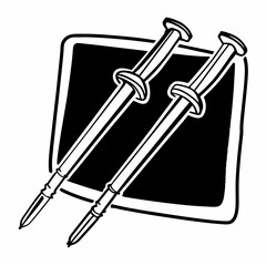 Illustration of two nails, representing construction, carpentry, and hardware tools for fixing and building