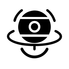 Vector art of drone icon with orbiting elements, representing modern technology, aerial surveillance, and innovative engineering