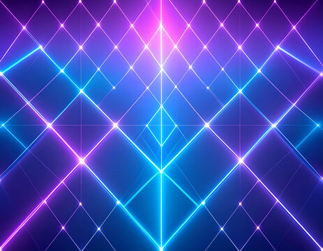 Abstract Geometric Neon Diamond Pattern With Blue And Purple Glowing Lines On Dark Background