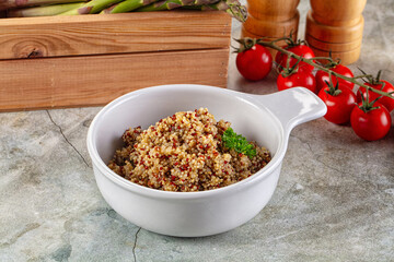 Boiled quinoa cereal in the bowl