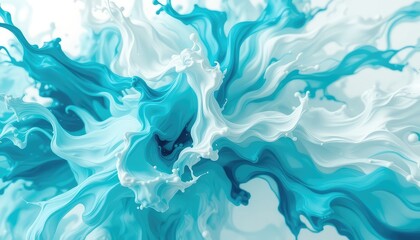 A symphony of flowing liquids creating an abstract pattern in light shades of turquoise and white