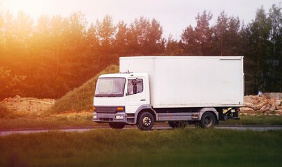 Modern transport truck isolated in natural landscape